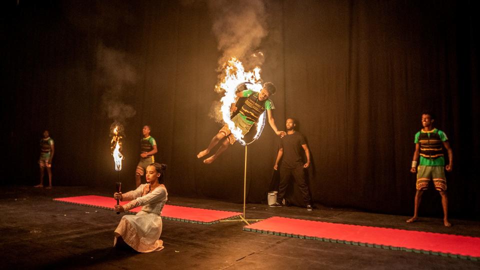 A scene from "Circus Abyssinia: Tulu," playing through Jan. 1, 2023, at the New Victory Theater in New York City.