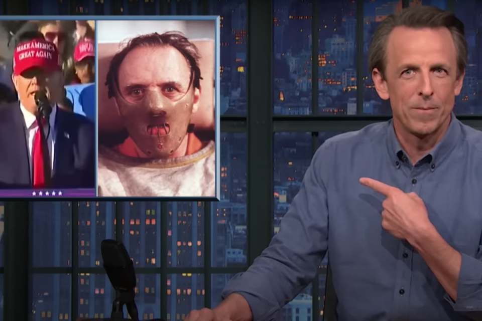 Seth Meyers ridicules Donald Trump over his praise for fictional serial killer Hannibal Lecter on Monday 13 May 2024 (Late Night with Seth Meyers/YouTube)