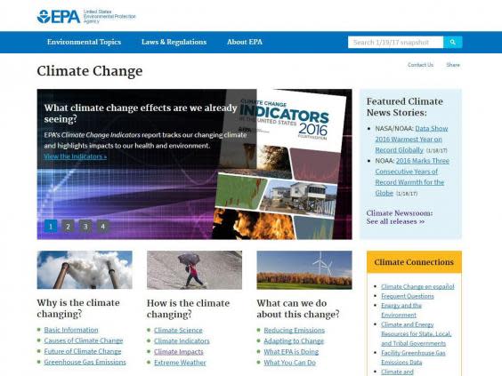 Environmental Protection Agency scraps climate change page on its website 'to reflect Donald Trump's priorities'