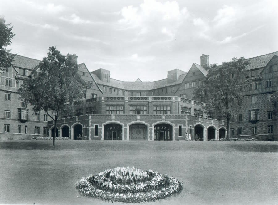 Stockwell Hall, shown here in a photo from the 1940s, was named after Madelon Stockwell, the first woman admitted to the University of Michigan in February of 1870. (Courtesy University of Michigan Bentley Historical Library)