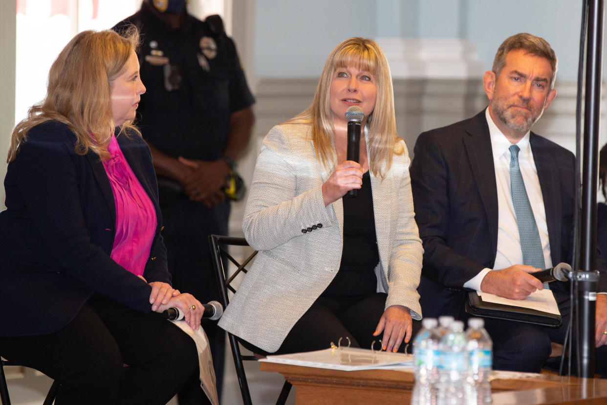 Dr. Lisa Gwynn, chair of the Florida Chapter of the American Academy of Pediatrics, speaks during a roundtable discussion about student athletes' mental health at the Historic Capitol Tuesday, Nov. 2, 2021.