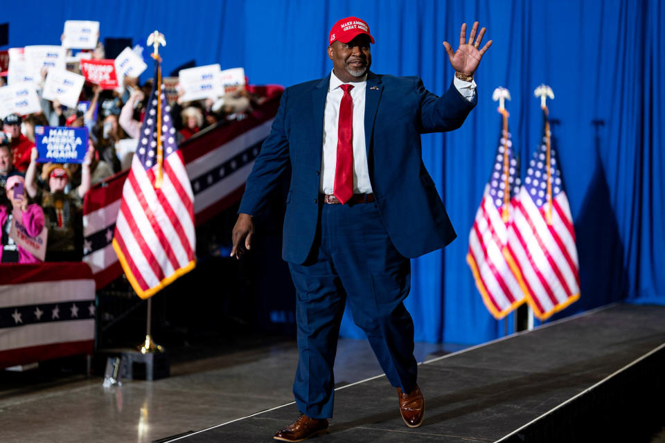 Mark Robinson, lieutenant governor of North Carolina, wearing MAGA hat  (Al Drago / Bloomberg via Getty Images)