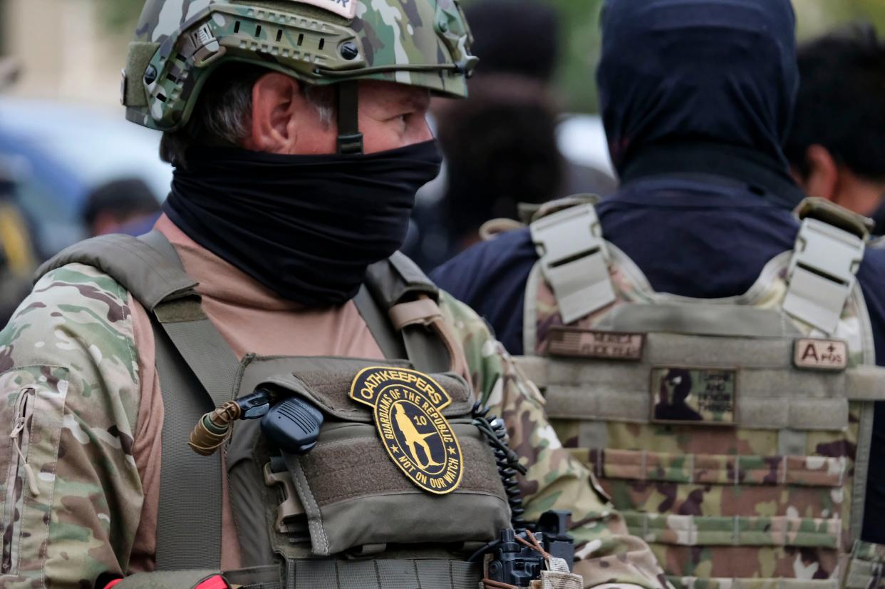 The Oath Keepers are among a number of far-right groups planning to position themselves outside polling stations on election day (AFP via Getty Images)