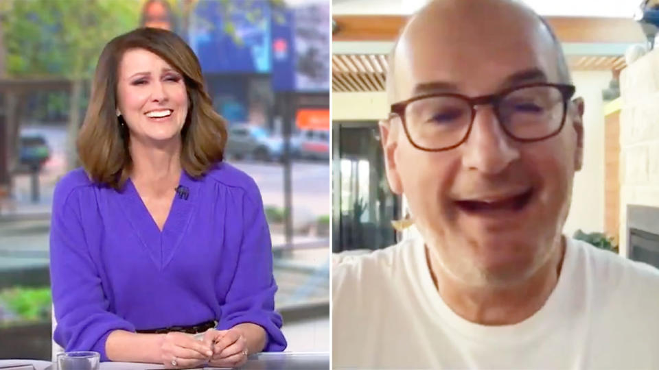 Nat Barr couldn't resist a little dig at Sunrise co-host David Koch about Port Adelaide's shocking end to the season. Pic: Channel 7