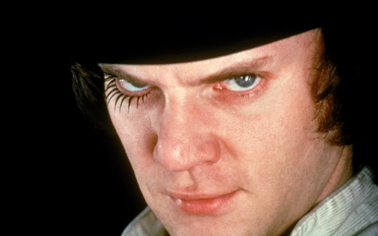 Malcolm McDowell as gang leader Alex in Kubrick’s <i>A Clockwork Orange</i> (Warner Bros.)