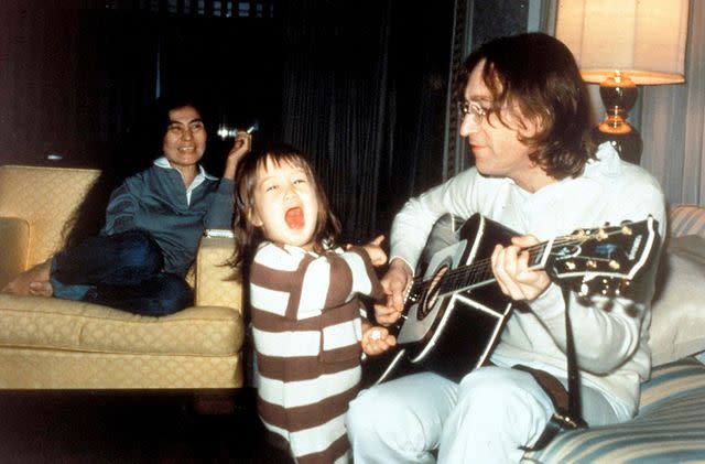 <p>Mediapunch/Shutterstock</p> From left: Yoko Ono, Sean and John Lennon in 1977