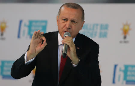 Turkish President Tayyip Erdogan speaks during the sixth Congress of the ruling AK Party (AKP) in Ankara, Turkey, August 18, 2018. REUTERS/Umit Bektas