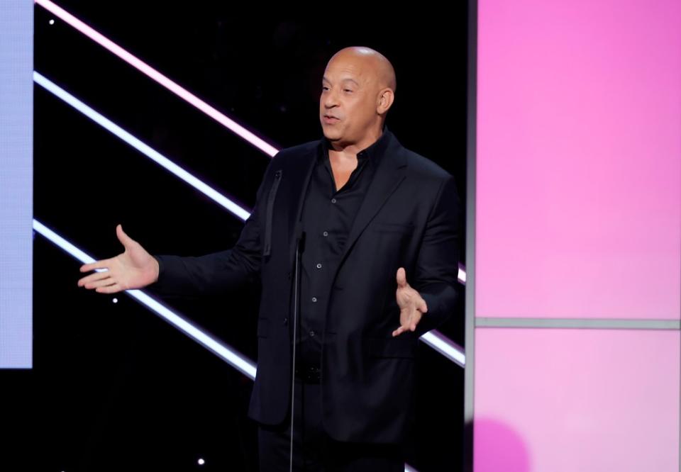 Vin Diesel speaks onstage during the 37th annual American Cinematheque Awards at the Beverly Hilton on Feb. 15 in Beverly Hills, California. Getty Images for American Cinematheque