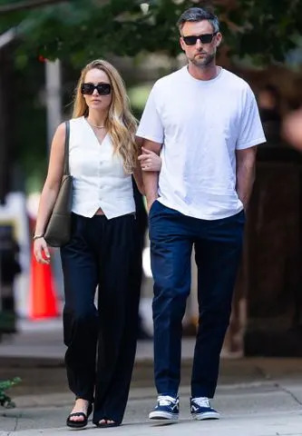 <p>Gotham/GC Images</p> Jennifer Lawrence and Cooke Maroney are seen in the Upper West Side on August 22, 2023 in New York City.