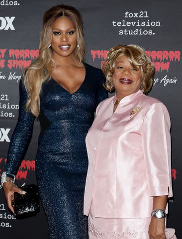 <p>Tibrina Hobson/Getty</p> Laverne Cox and her mother, Gloria Cox, attend the premiere of Fox's 'The Rocky Horror Picture Show: Let's Do The Time Warp Again' in 2016