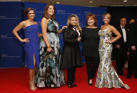 The View cast (L-R), Paula Faris, Michelle Collins, Raven Simone, Joy Behar and Candace Cameron-Bure, arrive on the red carpet for the annual White House Correspondents Association Dinner in Washington, U.S., April 30, 2016. REUTERS/Jonathan Ernst