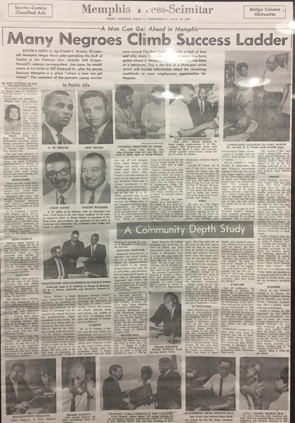 A 1967 edition of the&nbsp;Memphis Press-Scimitar. The story on black businessmen featured Darrell Cobbins&rsquo; grandfather, Samuel Peace. (Photo: Courtesy of Darrell Cobbins)