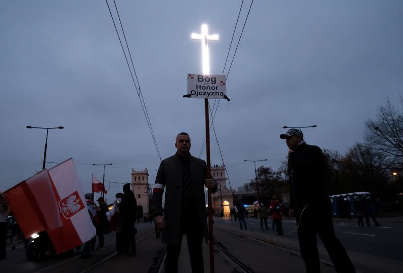 People mark the National Independence Day in Warsaw