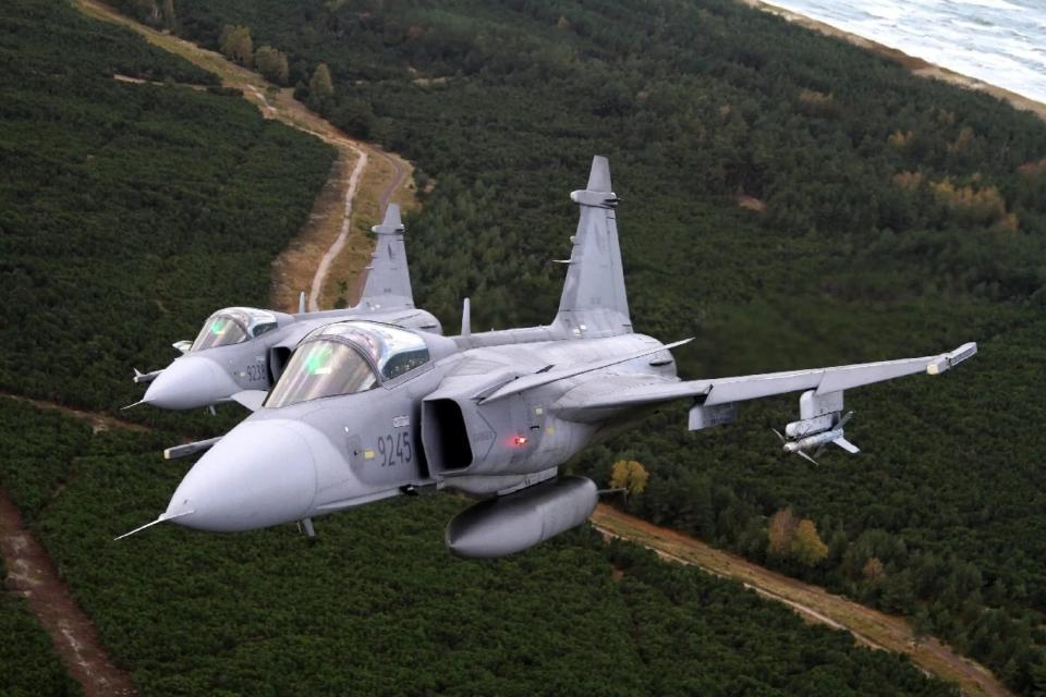 A pair of Czech Air Force JAS 39C Gripen fighter jets. <em>Jan Kouba, Ministry of Defense and Armed Forces of the Czech Republic</em>