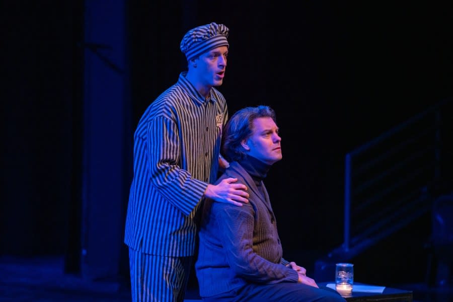 Sullivan, left, in the opera “Two Remain (Out of Darkness)” at Augustana College in October 2022.