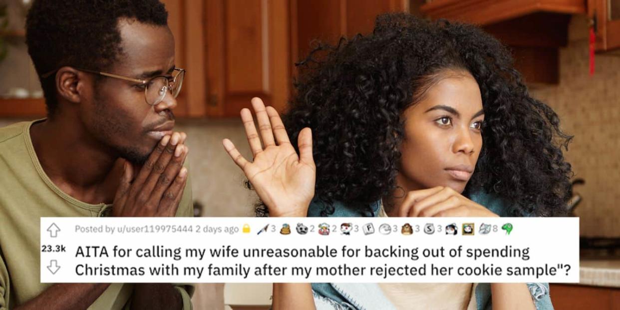 Woman putting hand up during argument with husband