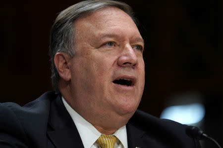 FILE PHOTO: U.S. Secretary of State Mike Pompeo testifies that North Korea has not responded in recent days to queries by the United States to prepare logistics for an upcoming summit during his appearance at a Senate Foreign Relations Committee hearing on Capitol Hill in Washington, U.S., May 24, 2018. REUTERS/Toya Sarno Jordan/File Photo