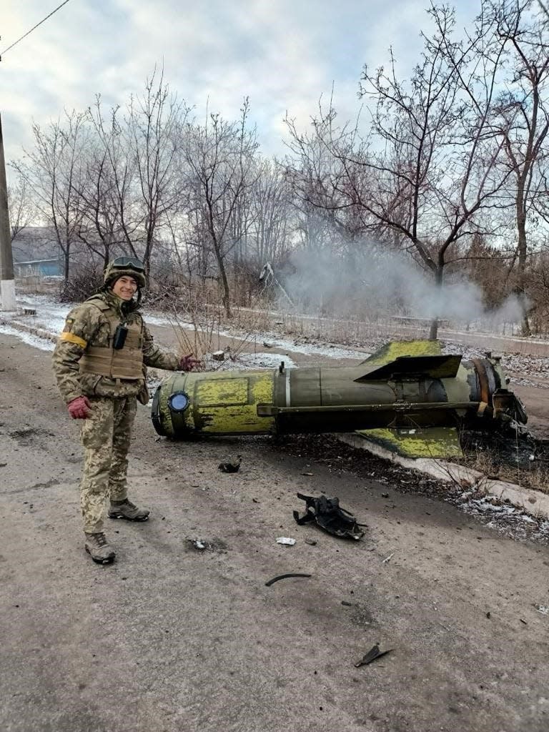 Oleksandr standing next to a rocket near Mariupol on March 3, 2022.