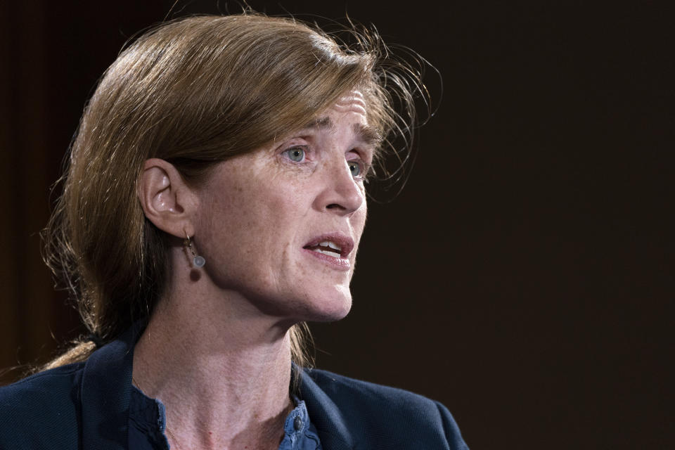 USAID Administrator Samantha Power is interviewed by the Associated Press, Thursday, Aug. 4, 2022, at USAID Headquarters in Washington. (AP Photo/Jacquelyn Martin)