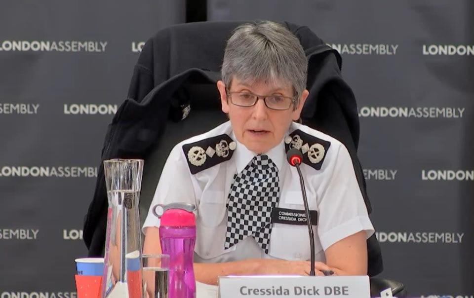 Former Metropolitan Police Commissioner Dame Cressida Dick announcing the investigation into events in Downing Street and Whitehall (London Assembly/PA) (PA Media)