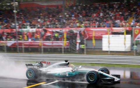 Lewis Hamilton guided his Mercedes around the wet Monza circuit to pole - Credit: AFP