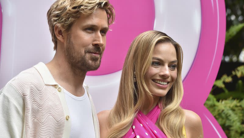 Ryan Gosling, left, and Margot Robbie arrive at a photo call for “Barbie” on Sunday, June 25, 2023, at the Four Seasons Hotel in Los Angeles.