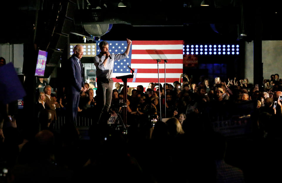 Former Rep. Beto O'Rourke endorses Democratic presidential candidate Joe Biden at Gilley's in Dallas on March 2, 2020. (Photo: Elizabeth Frantz / Reuters)