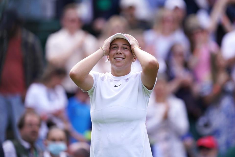 Amanda Anisimova celebrates her victory (John Walton/PA) (PA Wire)