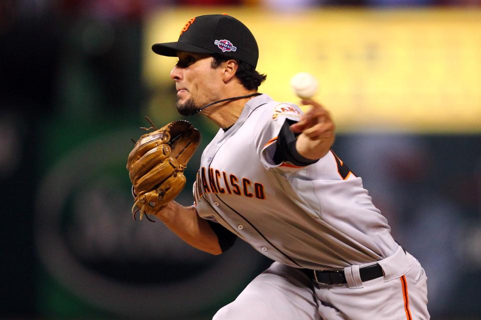 ST LOUIS, MO - OCTOBER 17: Javier Lopez #49 of the San Francisco Giants pitches in the seventh inning against Jon Jay #19 of the St. Louis Cardinals in Game Three of the National League Championship Series at Busch Stadium on October 17, 2012 in St Louis, Missouri. (Photo by Dilip Vishwanat/Getty Images)