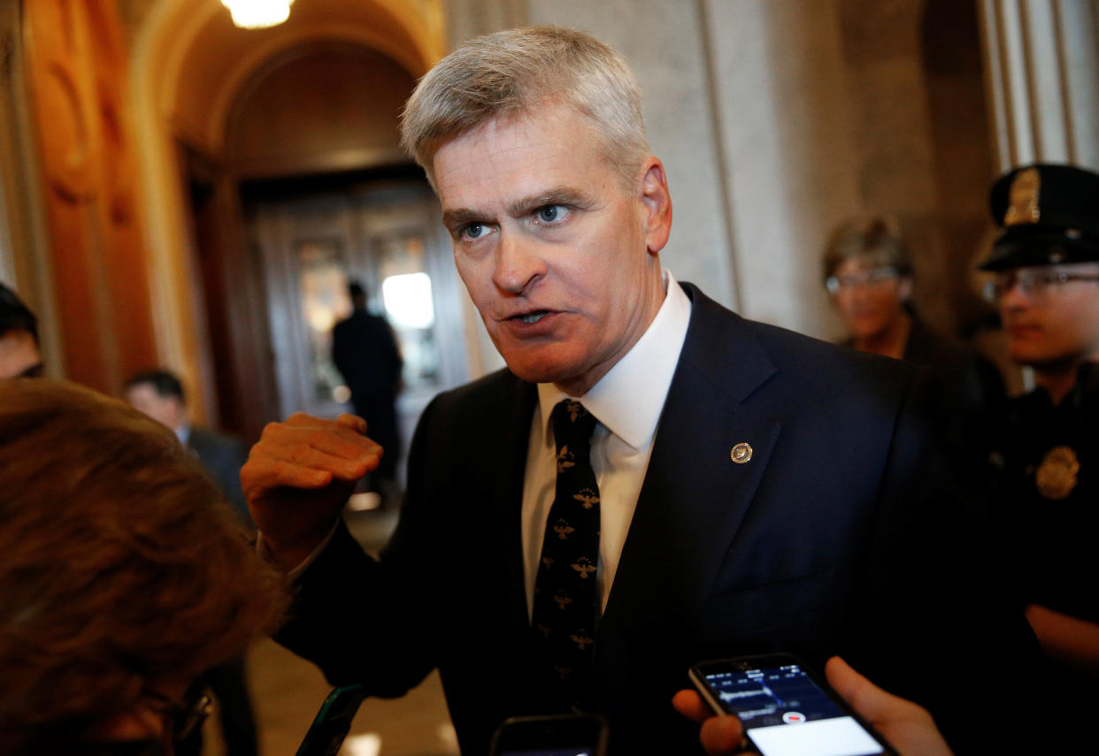 Sen. Bill Cassidy (R-La.) speaks to reporters at the Capitol. (Photo: Joshua Roberts / Reuters)