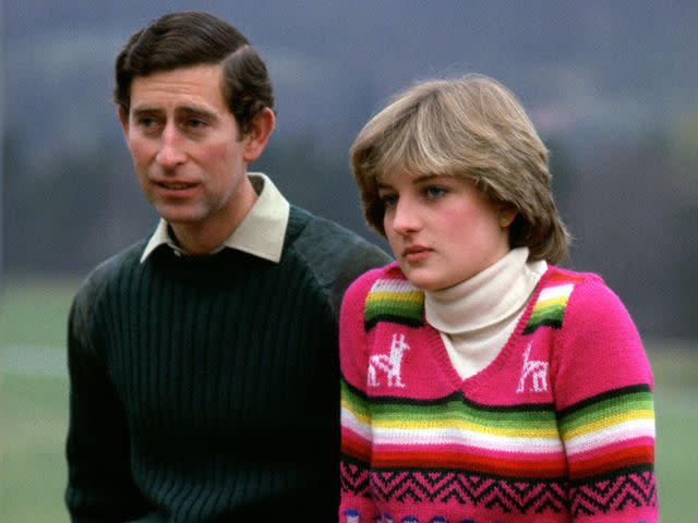 <p>Tim Graham Photo Library/Getty</p> Prince Charles, Prince of Wales with his fiance Lady Diana Spencer during a photocall before their wedding while staying at Craigowan Lodge on the Balmoral Estate in Scotland.