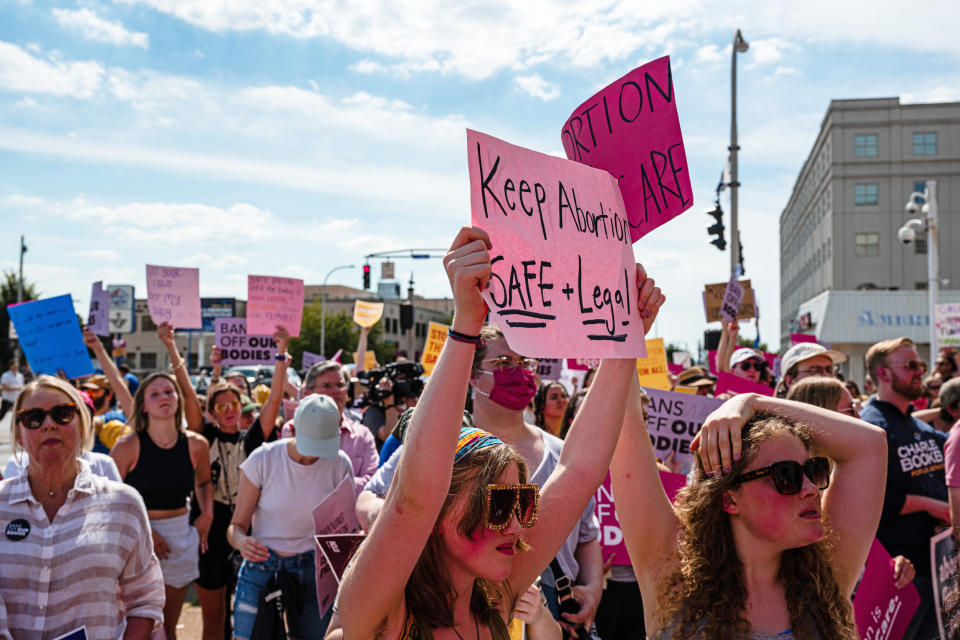 Abortion rights demonstrators to protest the Supreme Court's decision in the Dobbs v Jackson Women's Health case (Jon Cherry / Getty Images)