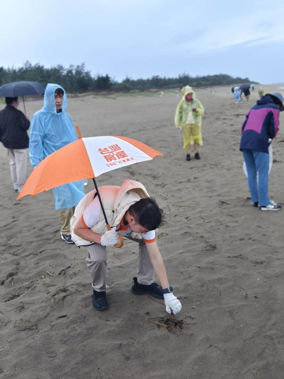 台灣房屋板橋冠亞團隊同仁，齊心協力為沙灘盡一份心力。(台灣房屋提供)