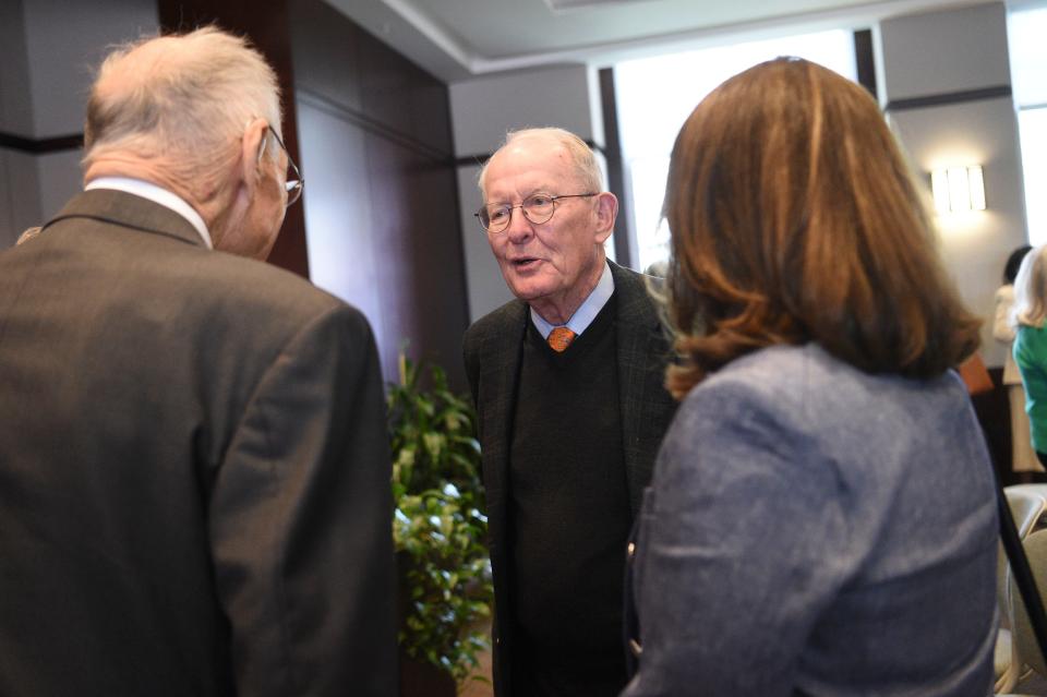 Former senator Lamar Alexander attends a ribbon-cutting for the renaming of the Baker School of Public Policy and Public Affairs on University of Tennessee’s campus on April 12. UT will award him an honorary doctor of educational leadership and policy degree from the College of Education, Health and Human Sciences