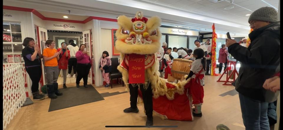 The traditional Lion's Dance represents chasing away evil spirits and bringing in good luck for the new year. 