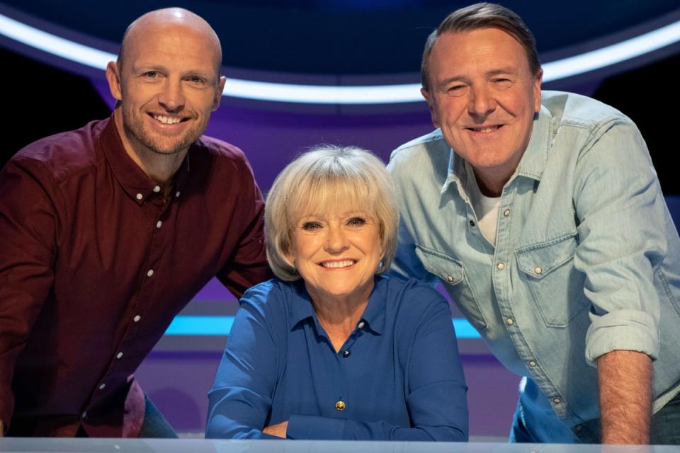 Sue Barker with Matt Dawson and Phil Tufnell on ‘A Question of Sport’ (PA Media)