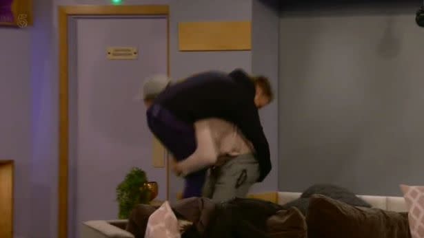 Andrew threw Shane over his shoulder. Copyright: [Channel 5]