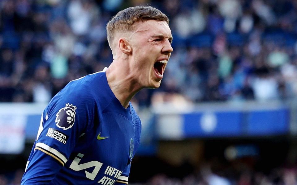 Cole Palmer celebrates scoring Chelsea's second goal against Burnley