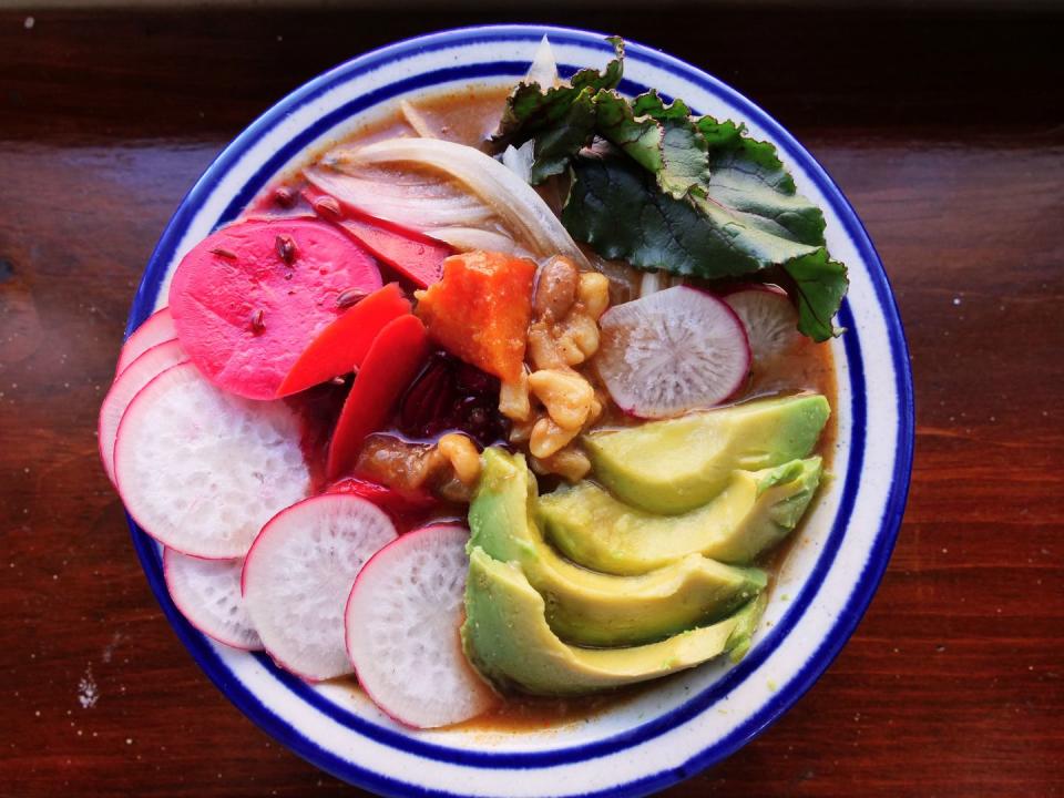 <p>If you came to this recipe looking for a classic <a href="https://www.delish.com/cooking/recipe-ideas/a30875851/pozole-recipe/" rel="nofollow noopener" target="_blank" data-ylk="slk:pozole;elm:context_link;itc:0;sec:content-canvas" class="link ">pozole</a>, we can tell you right now this isn't it. </p><p>Get the recipe from <a href="https://www.delish.com/cooking/recipe-ideas/a35770209/vegetarian-pozole-recipe/" rel="nofollow noopener" target="_blank" data-ylk="slk:Delish;elm:context_link;itc:0;sec:content-canvas" class="link ">Delish</a>.</p>