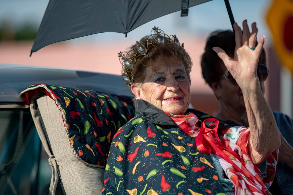 June Lytle, co-founder of the Hatch Chile Festival and former Chile Queen, waves to the crowd during the parade at the Hatch Chile Festival on Saturday, Sept. 3, 2022, in Hatch. 