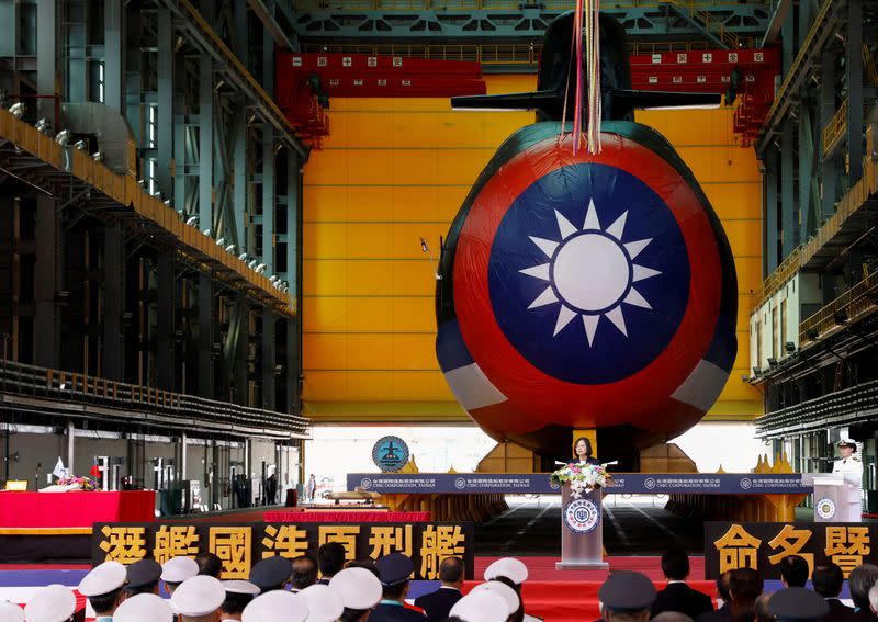 FILE PHOTO: Launching ceremony of Taiwan's first domestically built submarine, in Kaohsiung