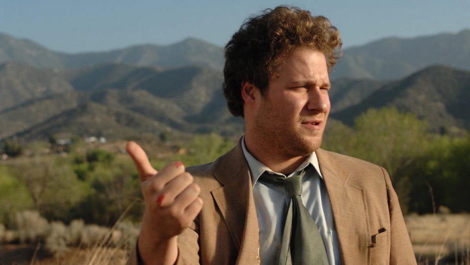 Seth Rogen hitchhikes in Pineapple Express.