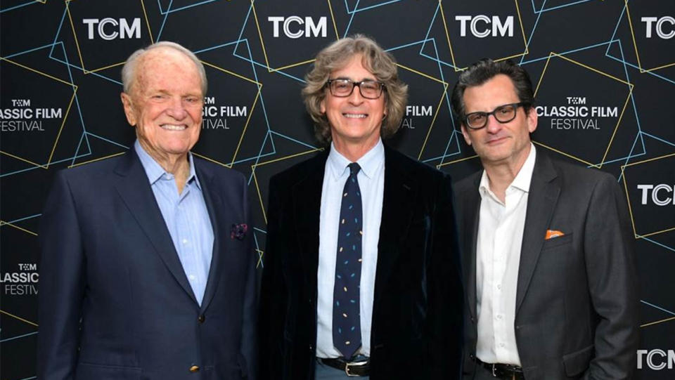(L-R) George Stevens Jr., Alexander Payne, and TCM host Ben Mankiewicz attend the screening of 'Penny Serenade' during the 2023 TCM Classic Film Festival
