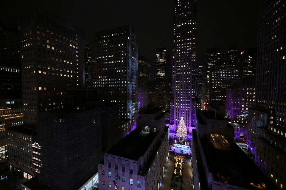 The Swarovski star is seen atop the Christmas Tree during the Rockefeller Center's annual lighting ceremony Wednesday in New York City.