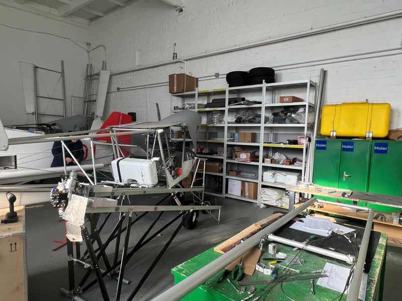 An engineer works on a drone at AeroDrone's workshop, in northern Ukraine