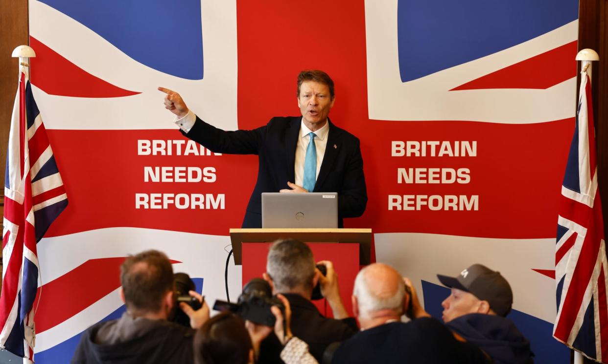 <span>Richard Tice, leader of Reform UK. A spokesperson said the party is ‘proud to have amongst its candidates people who are not cookie-cutter, careerist politicians’. </span><span>Photograph: Tolga Akmen/EPA</span>