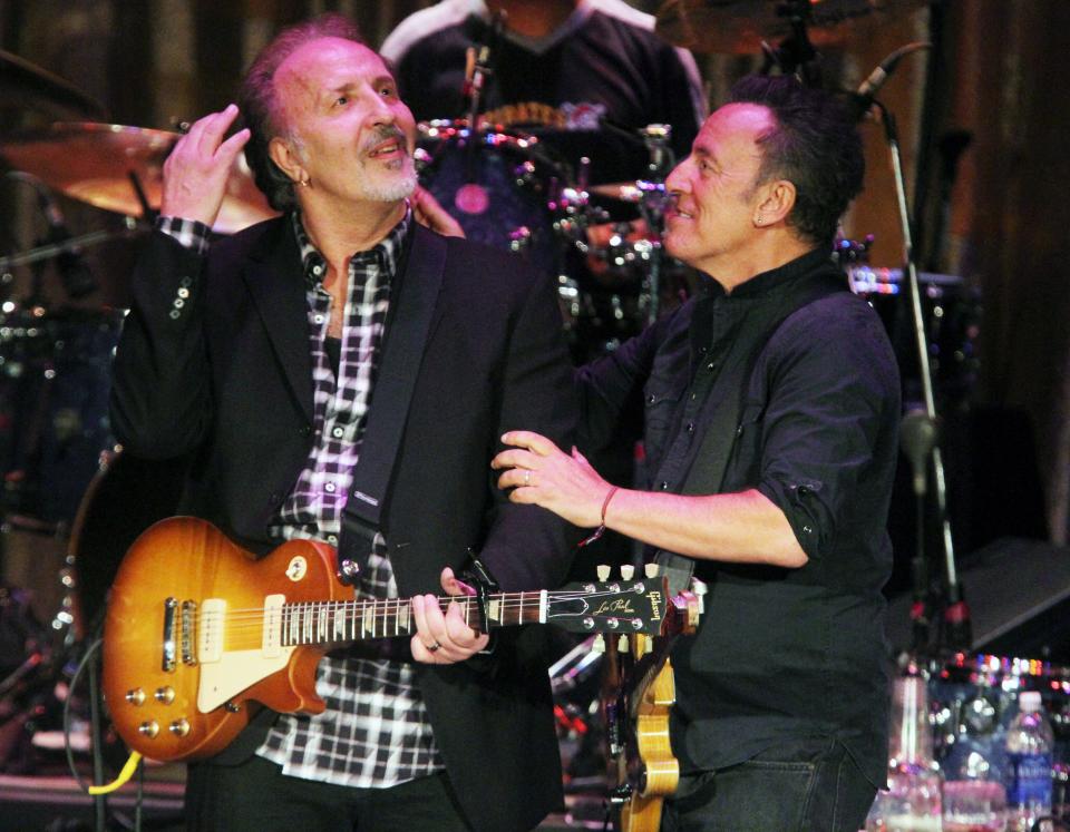 Joe Grushecky and Bruce Springsteen perform at the 2015 Light of Day at the Paramount Theater in Asbury Park.