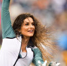 <p>An Eagles cheerleader performs in the rain during the NFL game between the San Francisco 49ers and the Philadelphia Eagles on October 29, 2017 at Lincoln Financial Field in Philadelphia PA. (Photo by Gavin Baker/Icon Sportswire via Getty Images) </p>