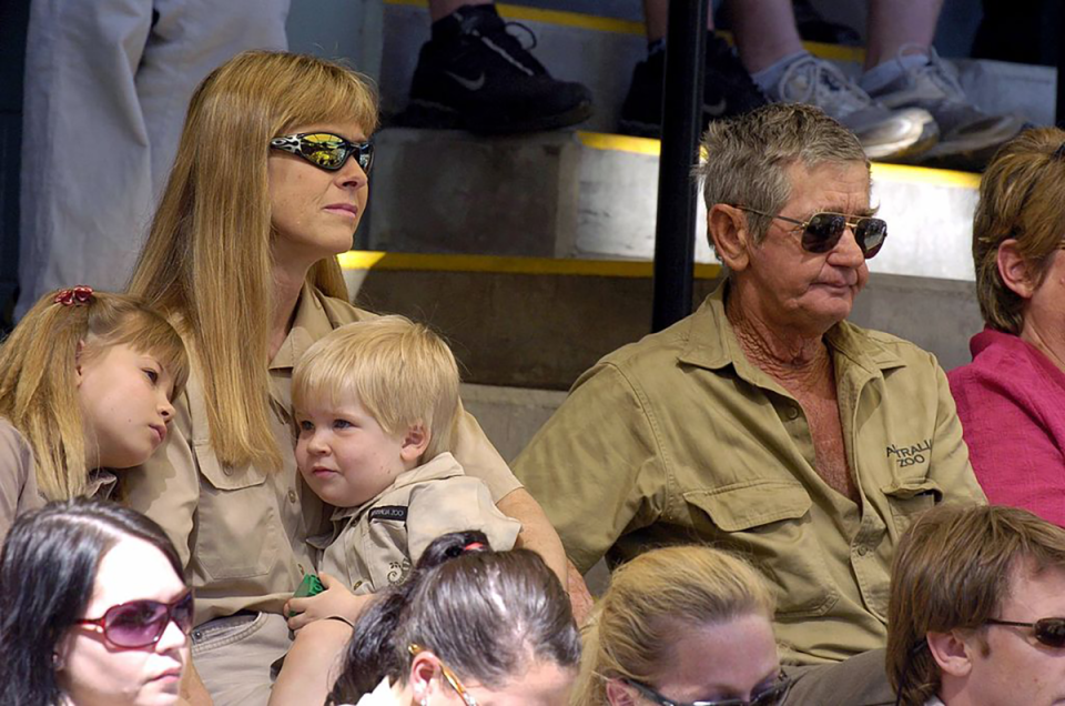 Bob Irwin with Terri, Bindi and Robert at Steve's memorial service.