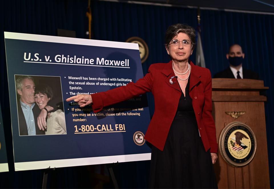 Acting US Attorney for the Southern District of New York, Audrey Strauss, announces charges against Ghislaine Maxwell during a July 2, 2020, press conference in New York City. - Maxwell, the former girlfriend of late financier Jeffrey Epstein, was arrested in the United States on July 2, 2020, by FBI officers investigating his sex crimes, multiple US media outlets reported. (Photo by Johannes EISELE / AFP) (Photo by JOHANNES EISELE/AFP via Getty Images)